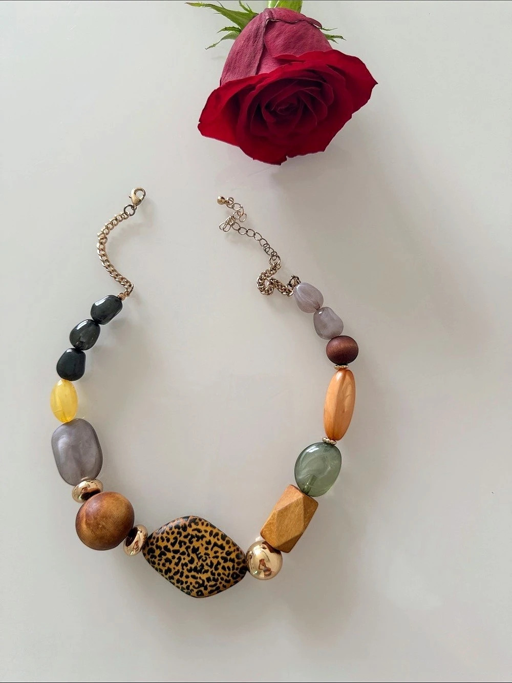 Beaded Animal Print Statement Necklace